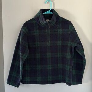 J. Crew Plaid Navy Green Fleece Pullover - Size M